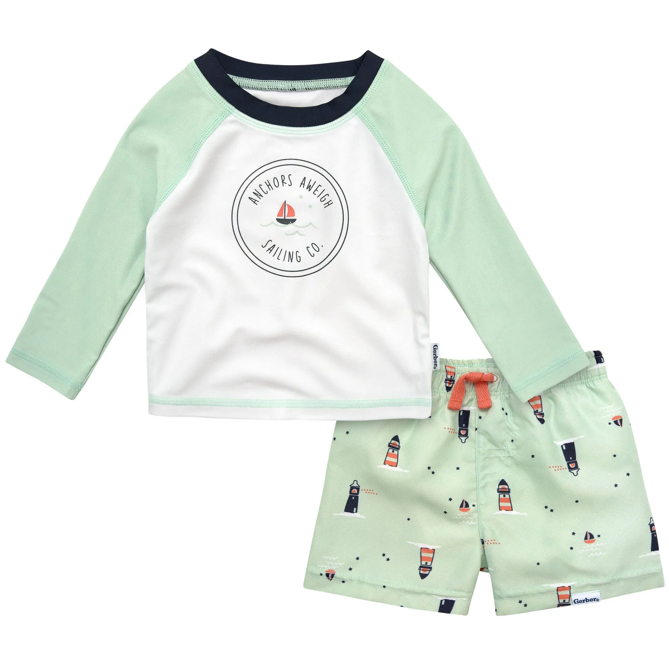 2-Piece Baby & Toddler Boys UPF 50  Lighthouse Rash Guard & Swim Trunks Set