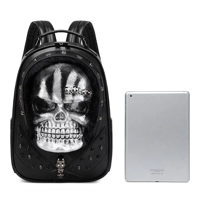 3D Skull Backpack,Skull  Studded, With Hair Backpack