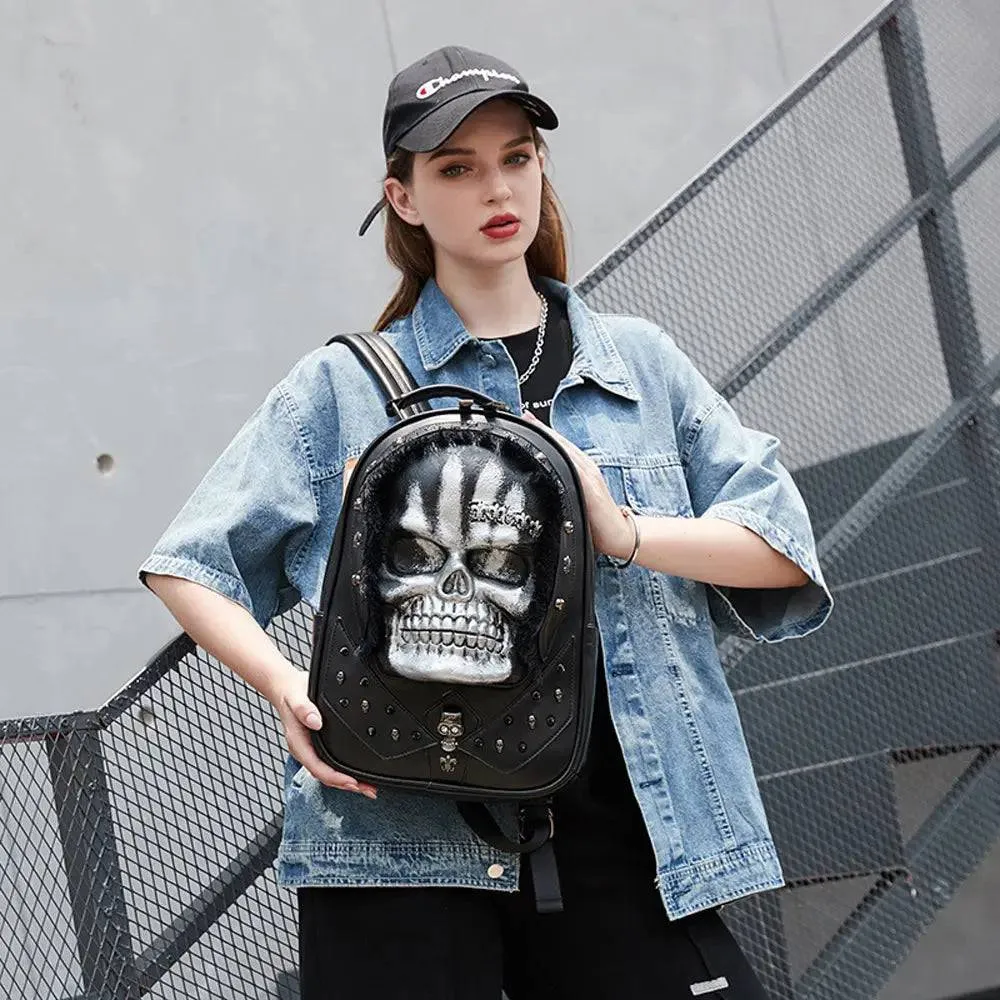 3D Skull Backpack,Skull  Studded, With Hair Backpack