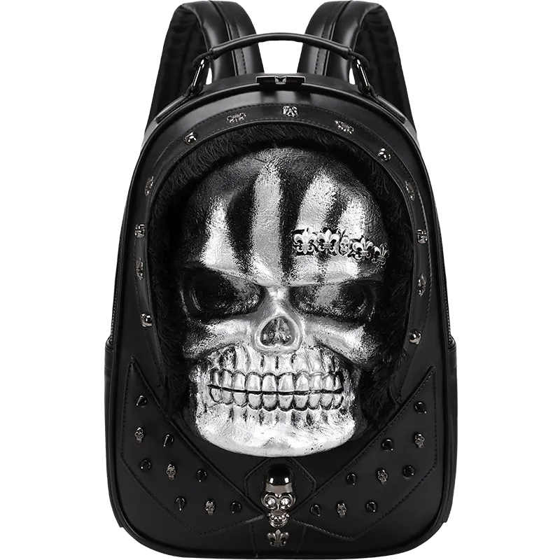 3D Skull Backpack,Skull  Studded, With Hair Backpack