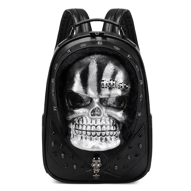 3D Skull Backpack,Skull  Studded, With Hair Backpack