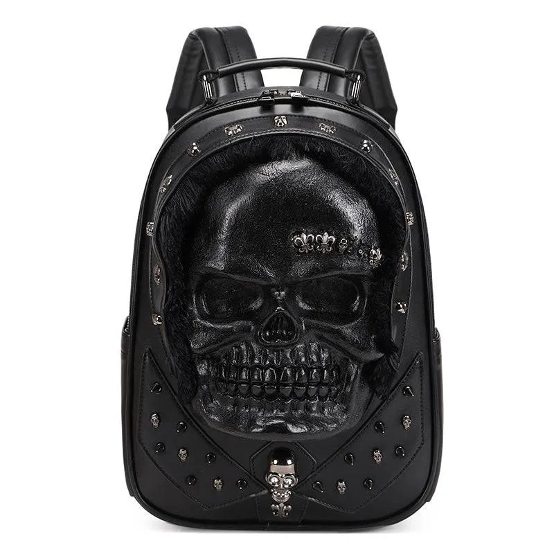 3D Skull Backpack,Skull  Studded, With Hair Backpack