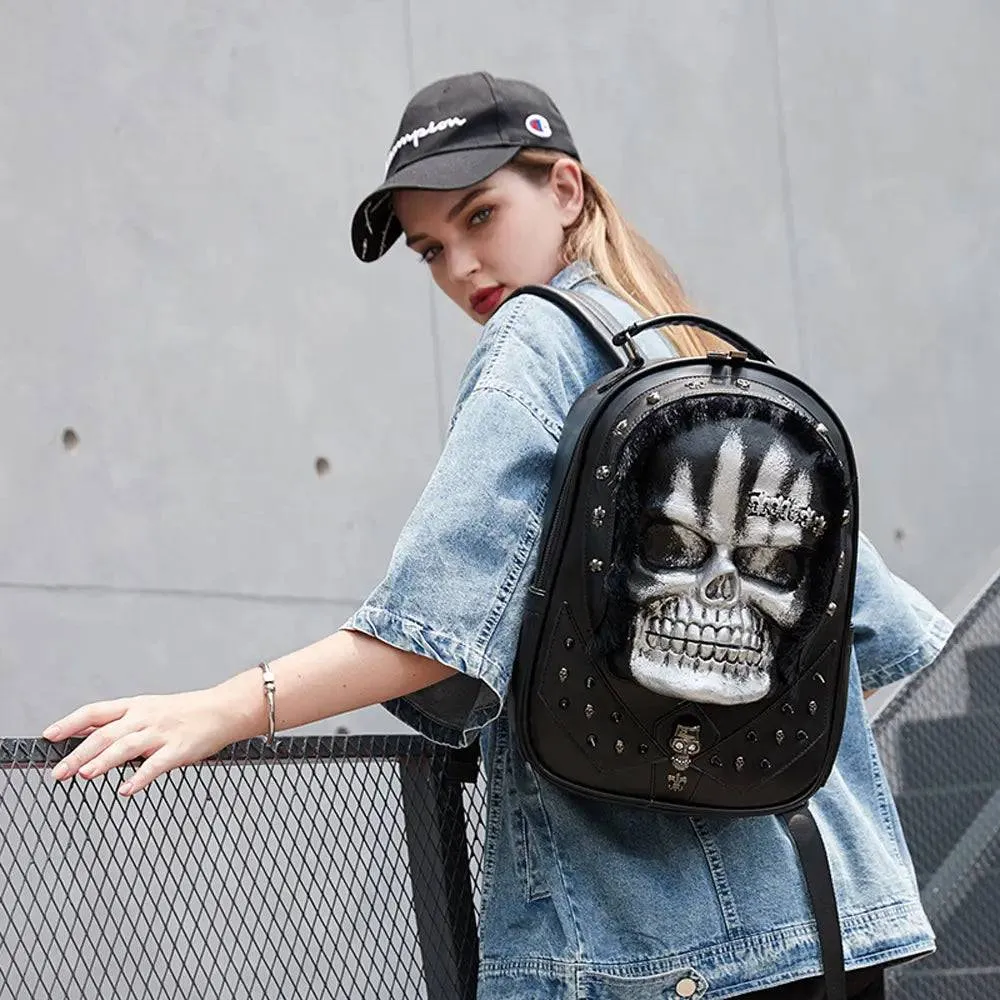 3D Skull Backpack,Skull  Studded, With Hair Backpack