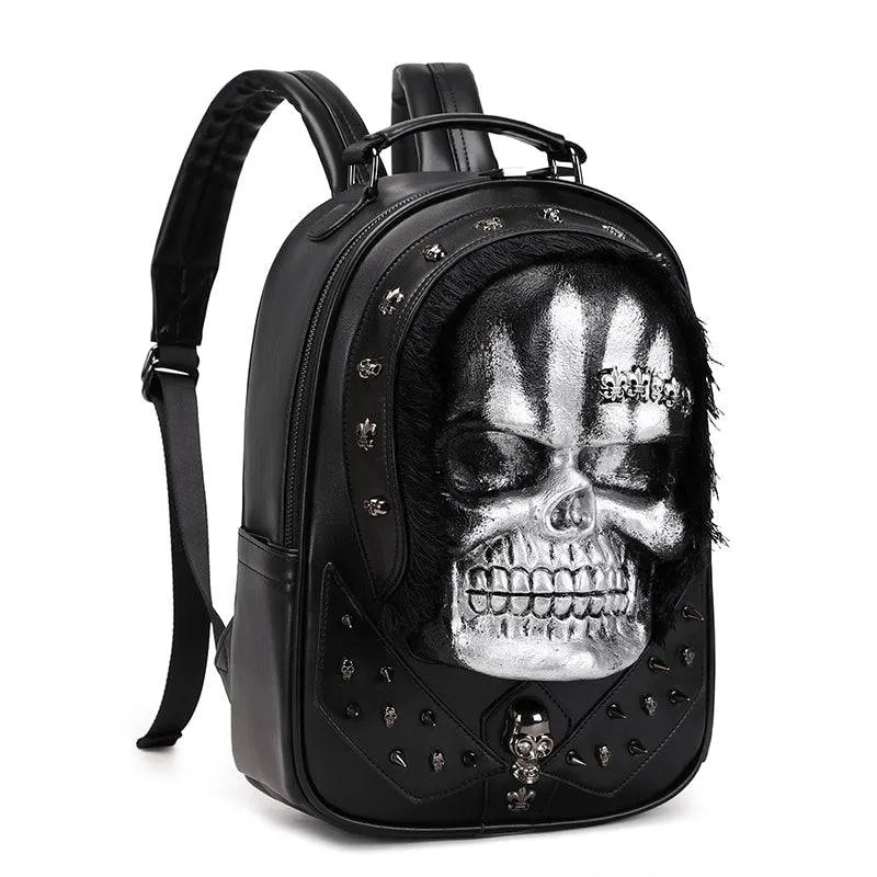 3D Skull Backpack,Skull  Studded, With Hair Backpack