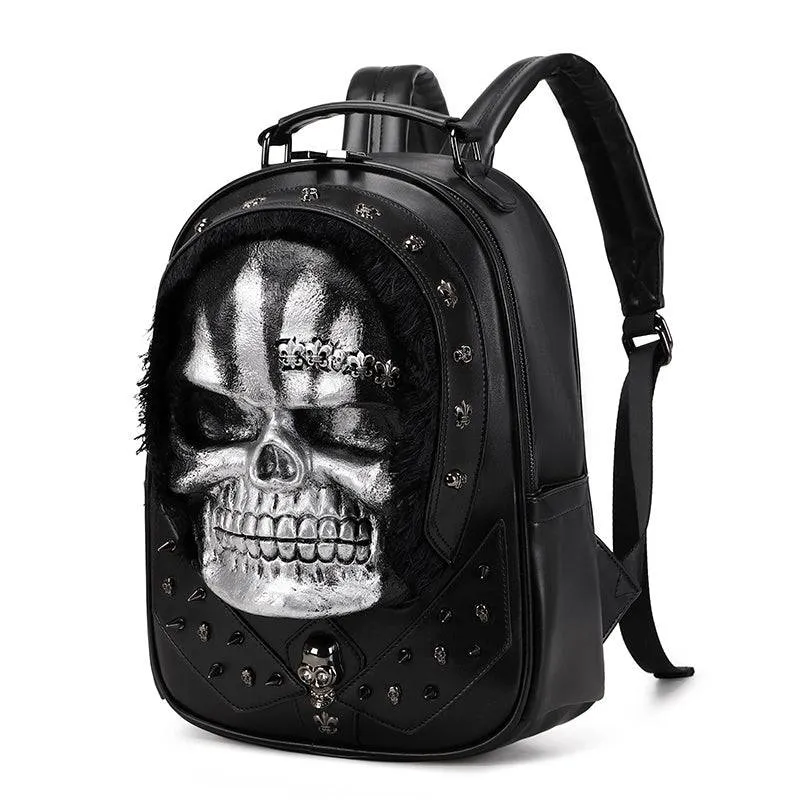 3D Skull Backpack,Skull  Studded, With Hair Backpack