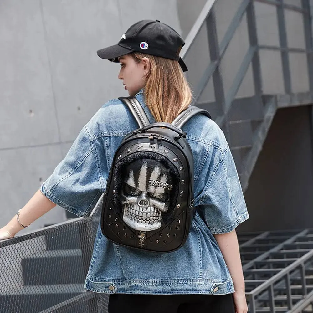 3D Skull Backpack,Skull  Studded, With Hair Backpack