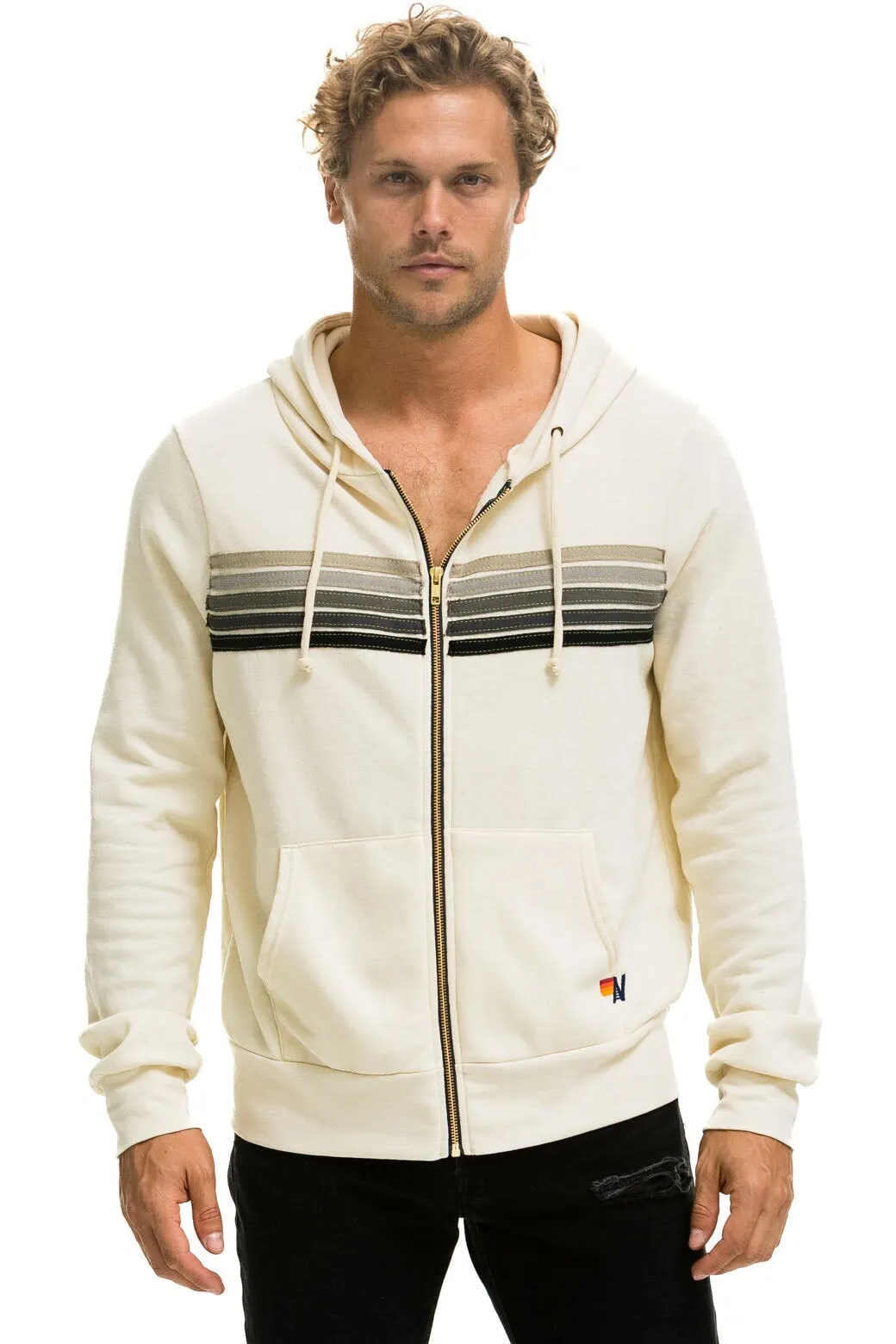 5 STRIPE HOODIE - VINTAGE WHITE // GREY