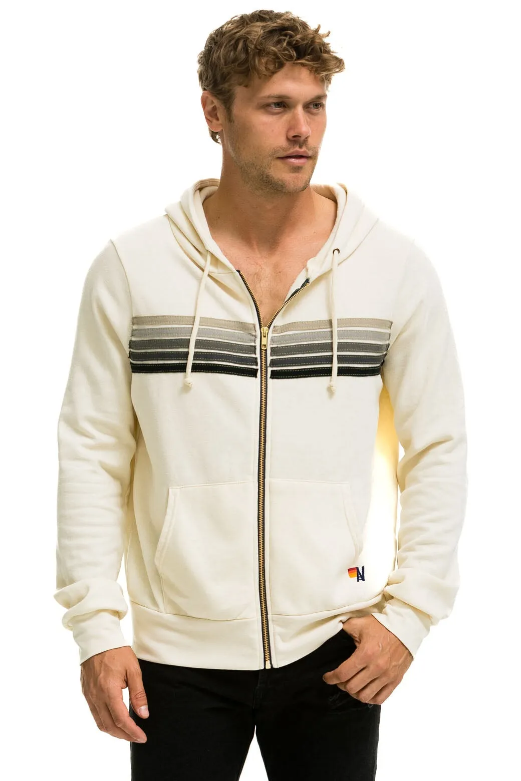 5 STRIPE HOODIE - VINTAGE WHITE // GREY