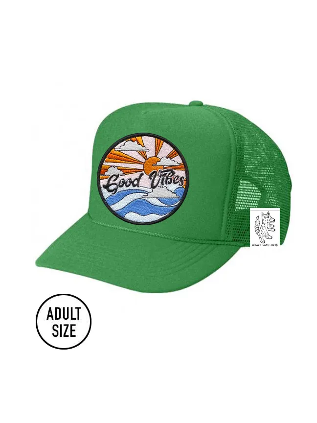 ADULT Trucker Hat with Interchangeable Velcro Patch (Green)