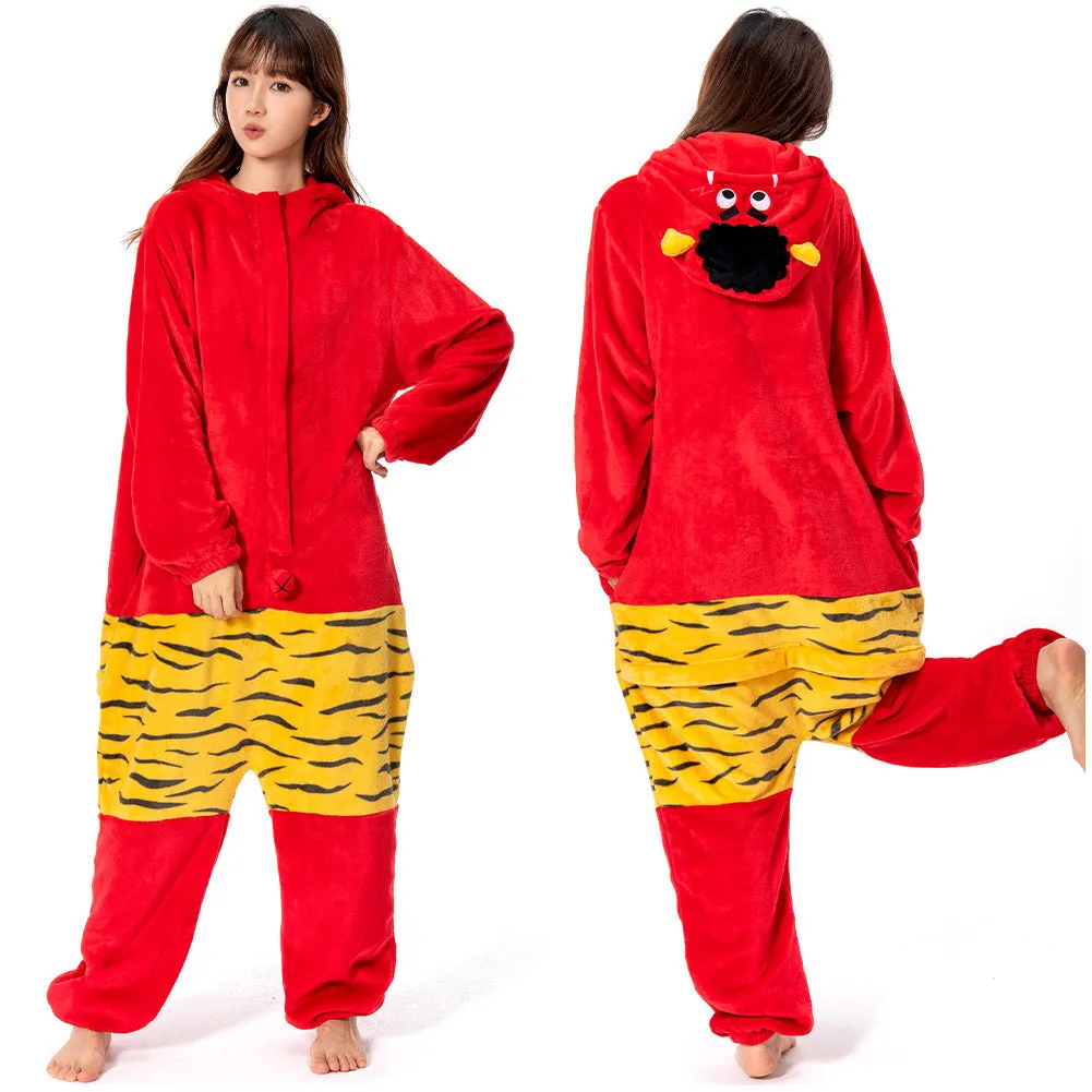 Autumn and winter Red Ogre Cosplay Costume Pajamas Outfits Halloween Carnival Party Suit