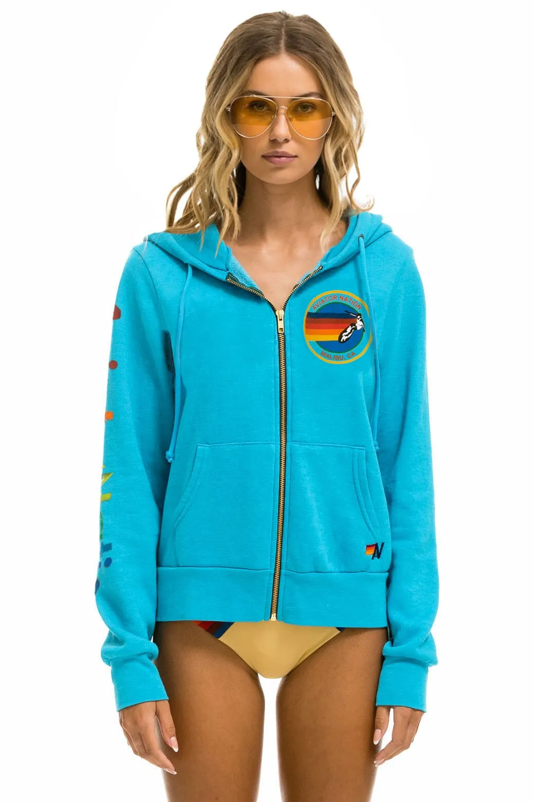 AVIATOR NATION MALIBU ZIP HOODIE - NEON BLUE