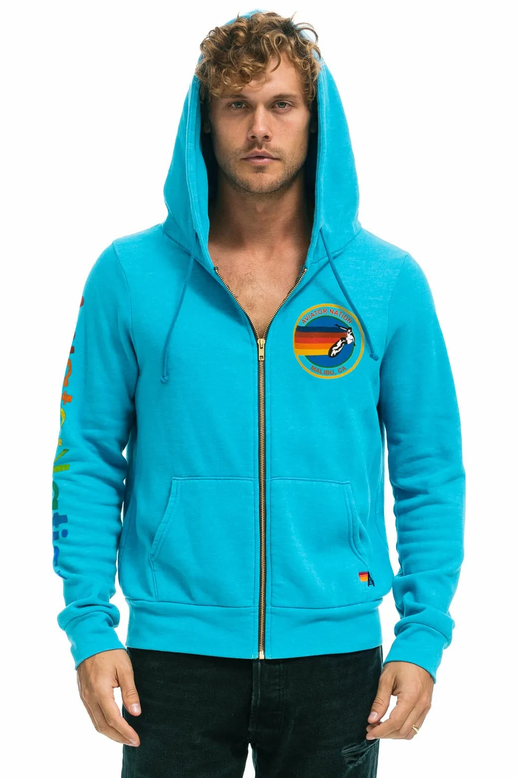 AVIATOR NATION MALIBU ZIP HOODIE - NEON BLUE