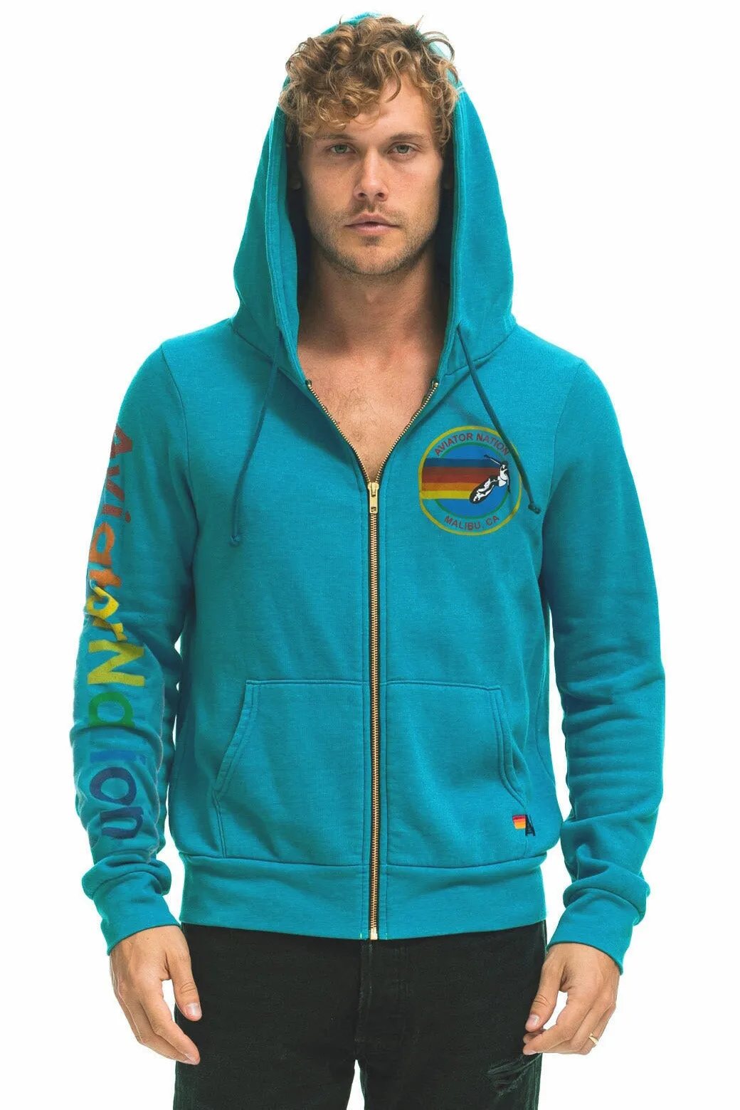 AVIATOR NATION MALIBU ZIP HOODIE - TEAL