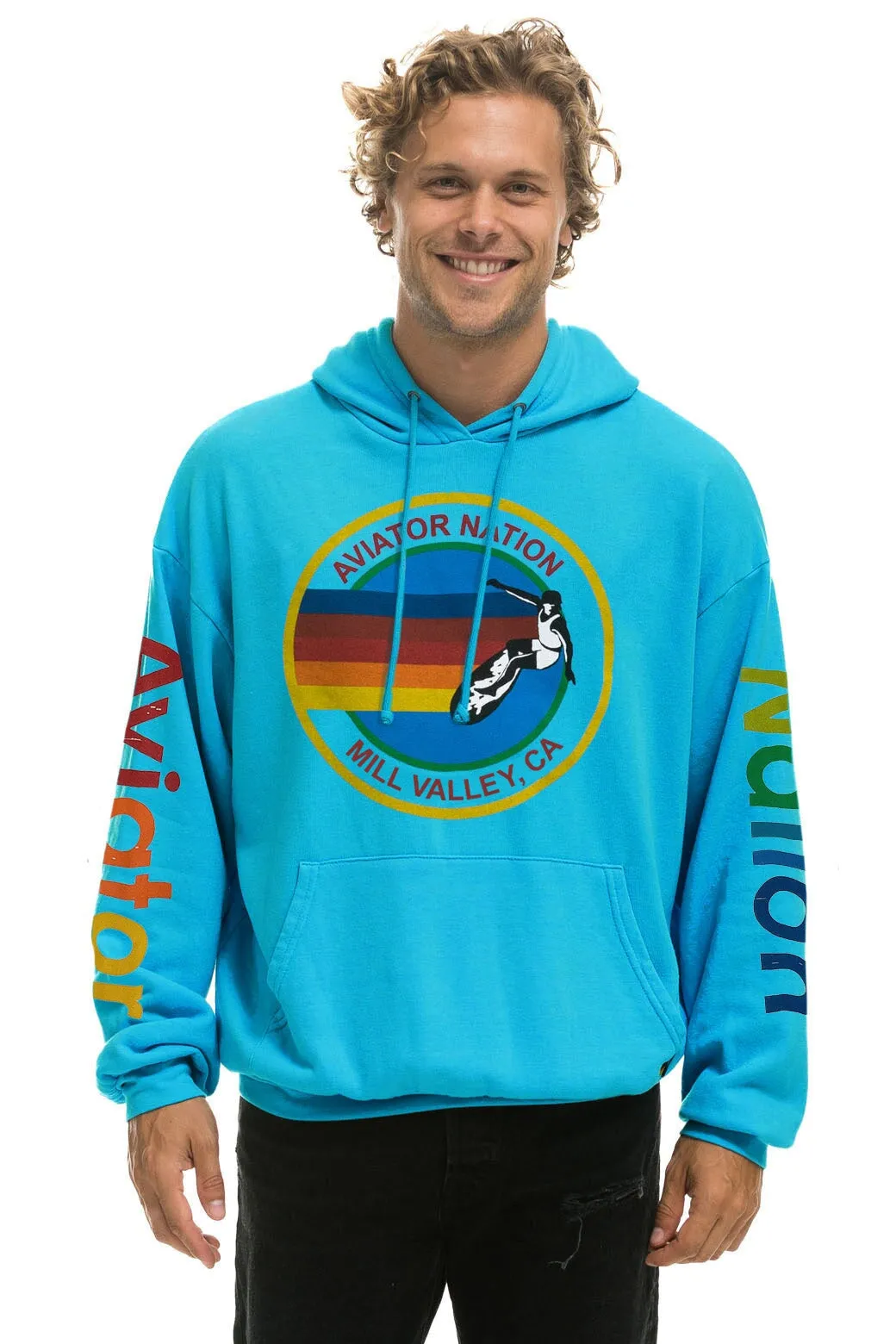 AVIATOR NATION MILL VALLEY RELAXED PULLOVER HOODIE - NEON BLUE