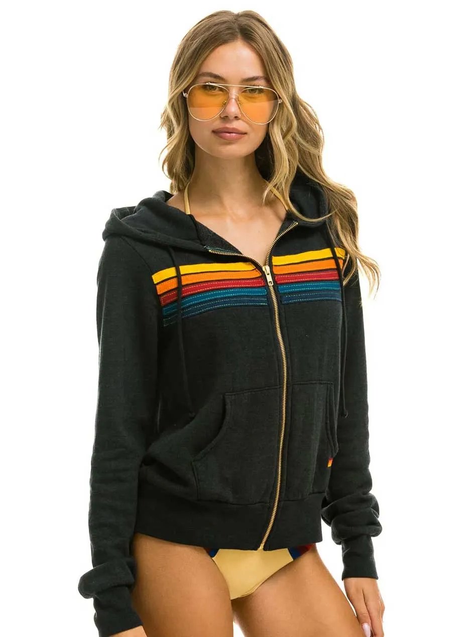 Aviator Nation Women's 5 Stripe Zip Hoodie - Charcoal Grey