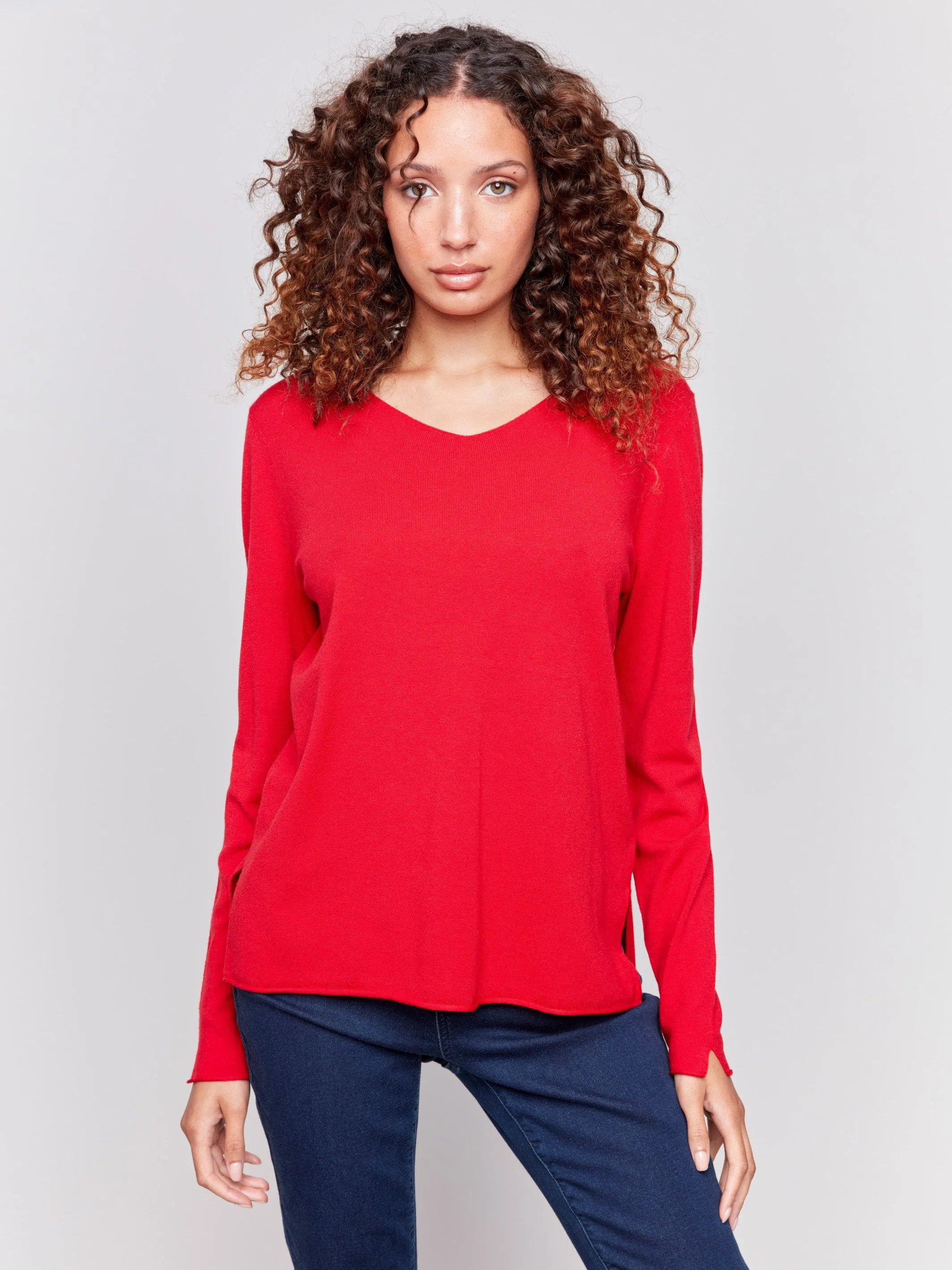 Basic V-Neck Sweater - Cranberry