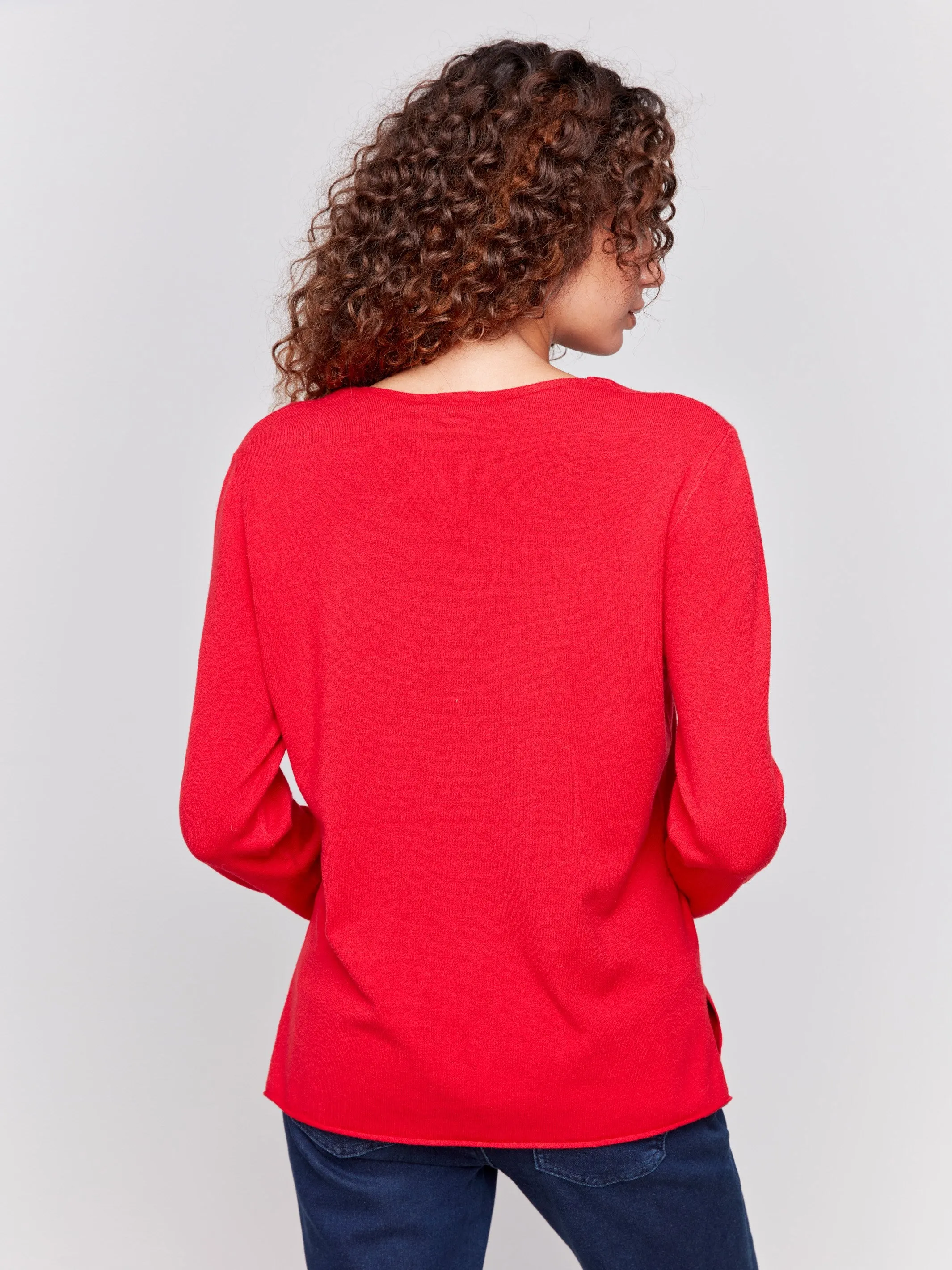 Basic V-Neck Sweater - Cranberry