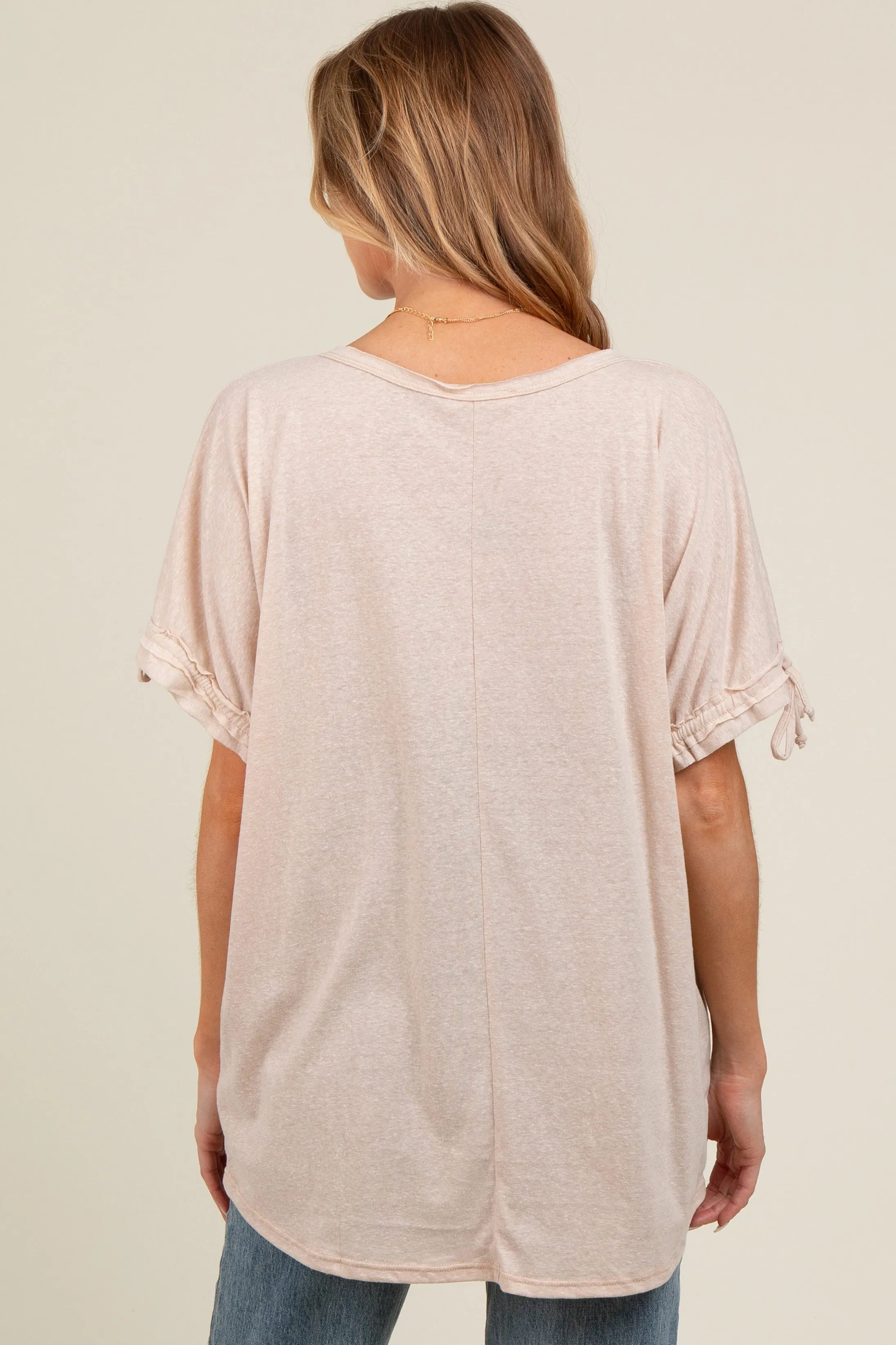 Beige Drawstring Dolman Sleeve Maternity Top