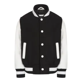 Boys Wool Leather Varsity Kids Bomber Jacket White Black Red