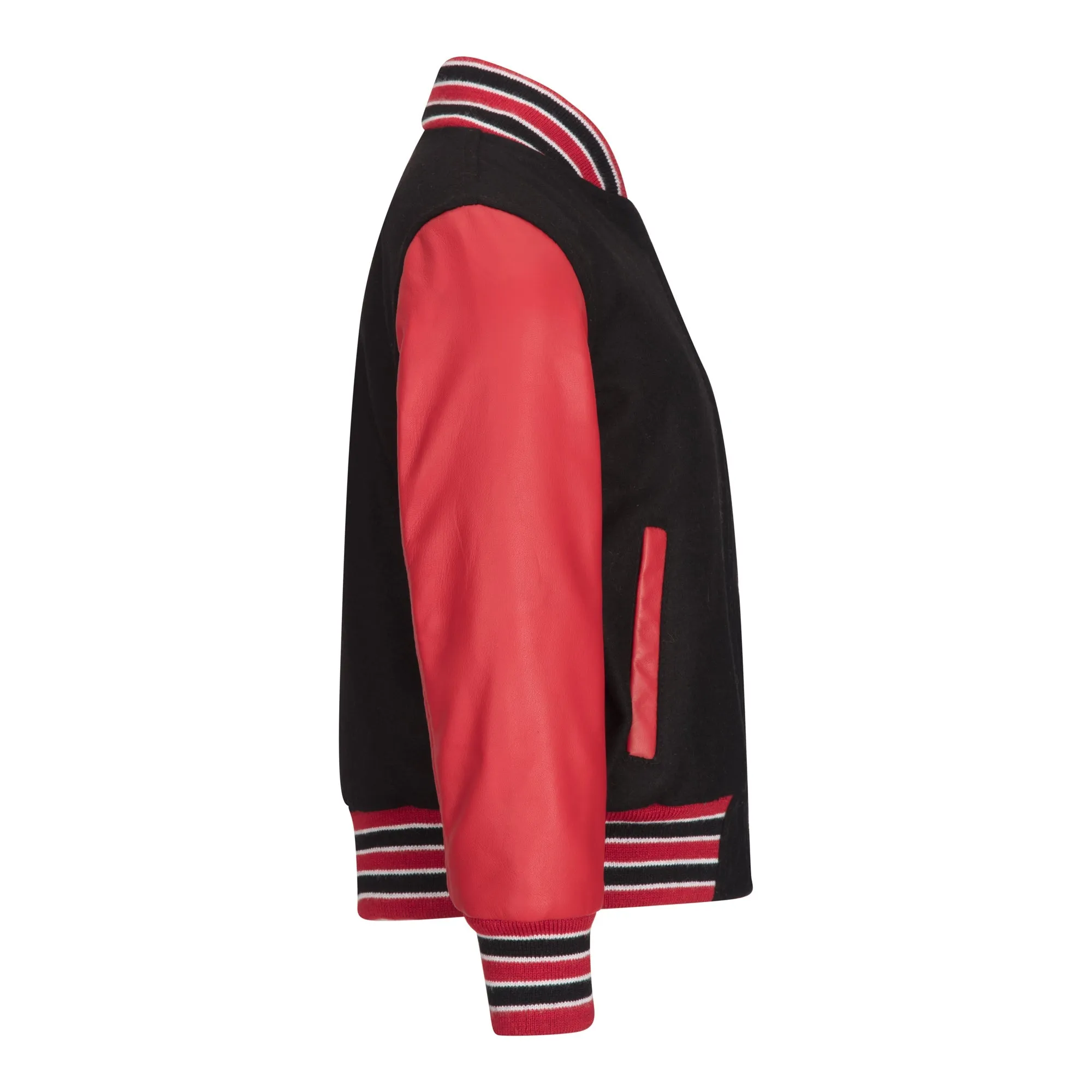 Boys Wool Leather Varsity Kids Bomber Jacket White Black Red