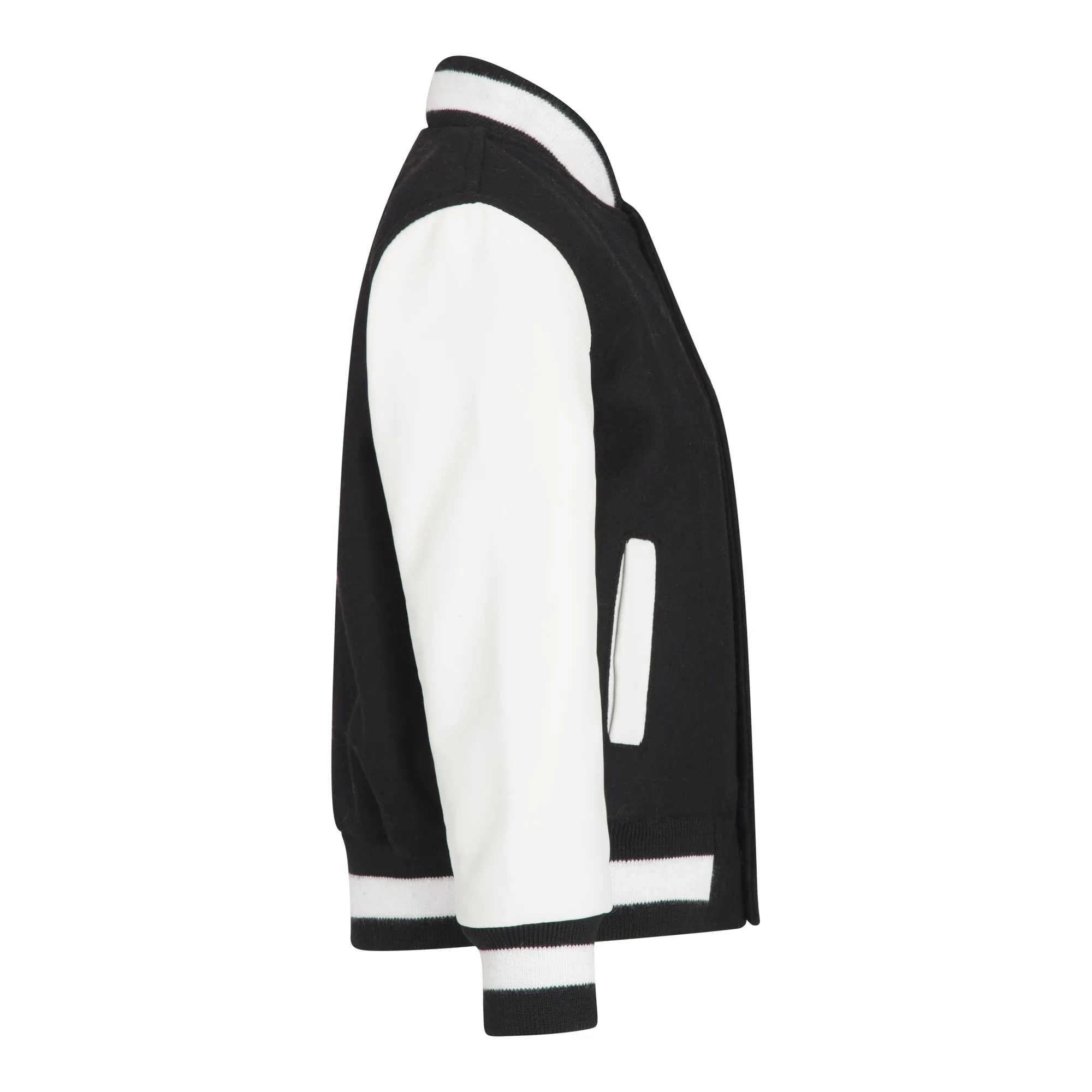 Boys Wool Leather Varsity Kids Bomber Jacket White Black Red