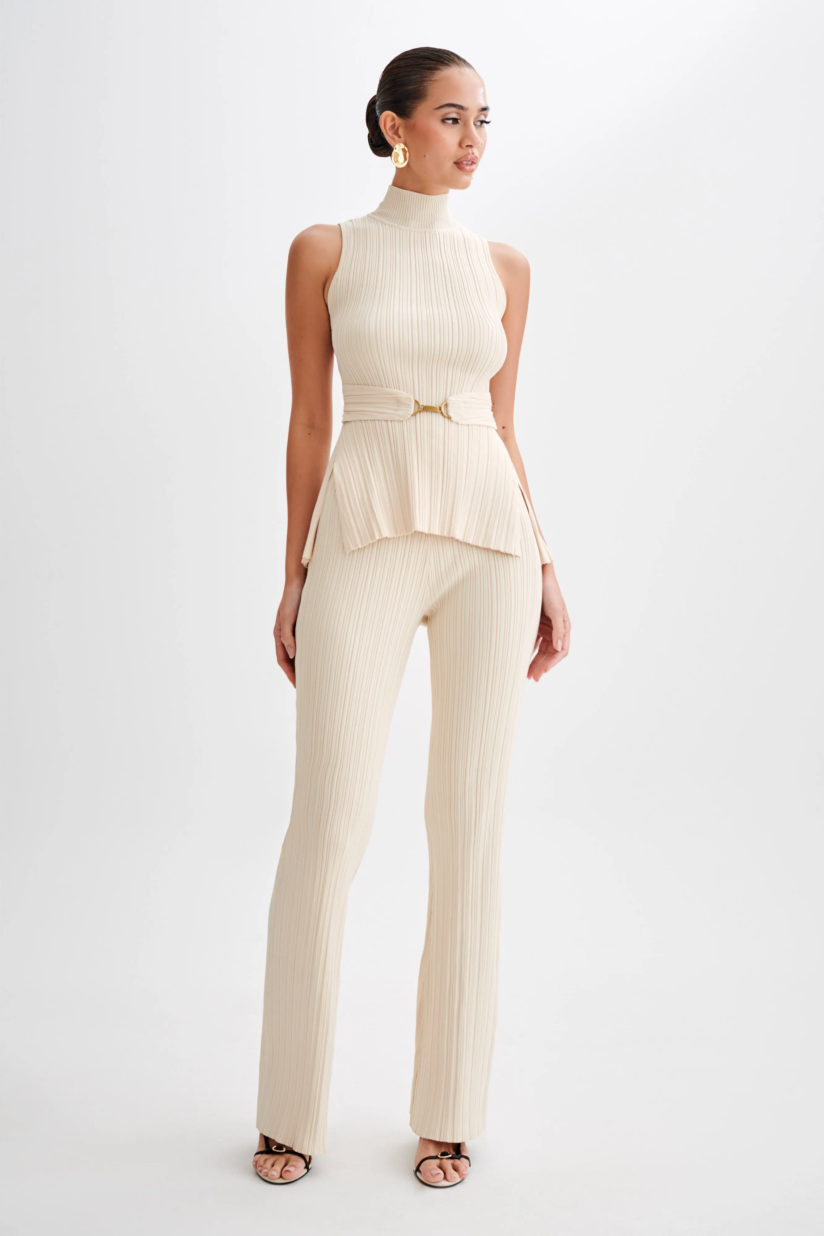 Chiara Straight Leg Rib Knit Pant - Cream