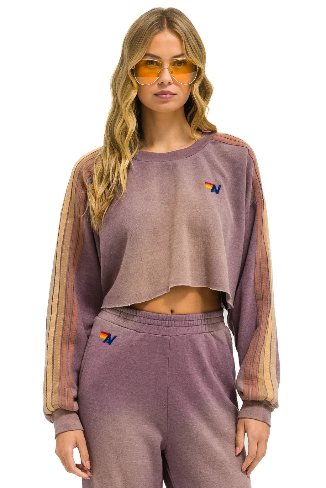 CLASSIC STRIPE CROPPED CREW SWEATSHIRT RELAXED - FADED MOCHA