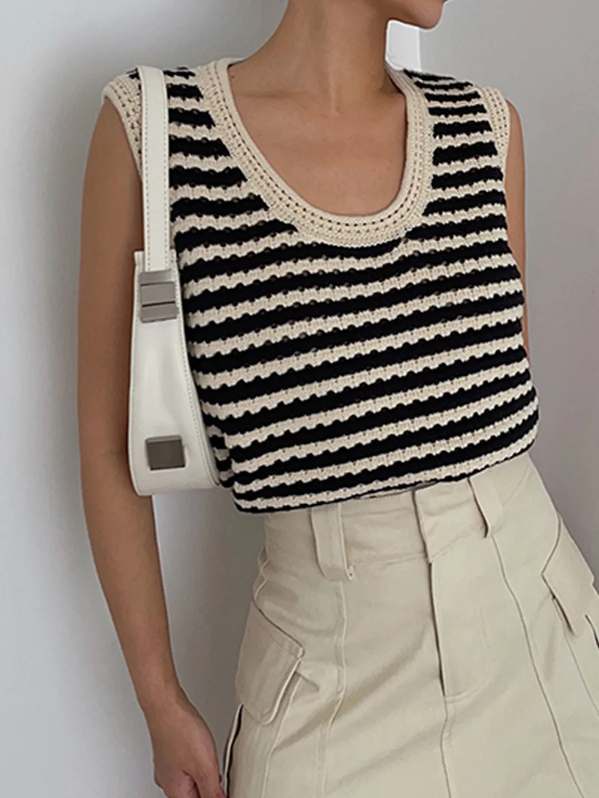 Classy Stripe Crochet Sweater Vest