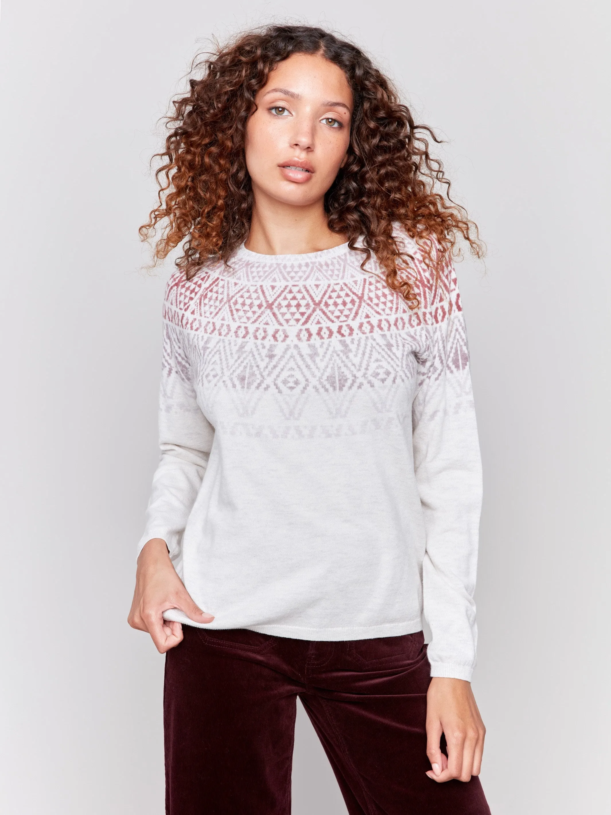 Cotton Blend Ski Sweater - Light Grey