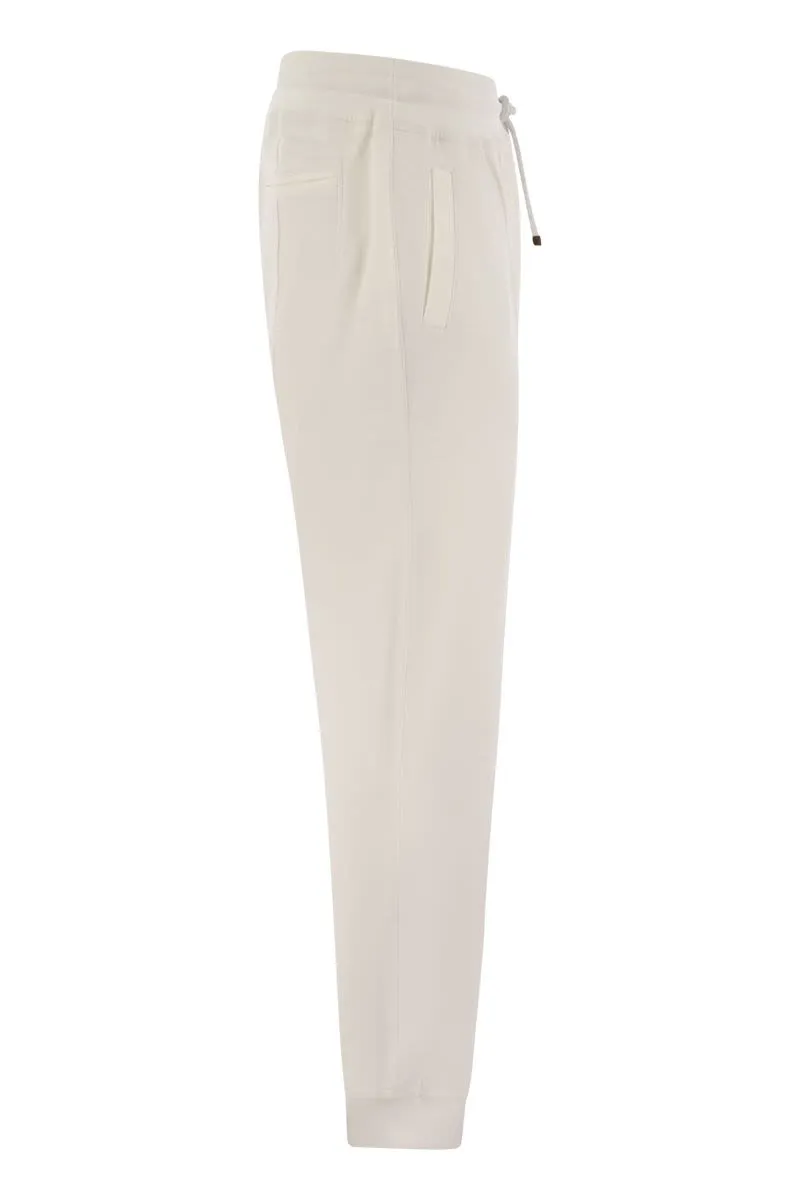 COTTON FLEECE TROUSERS WITH CRêTE AND ELASTICATED HEM