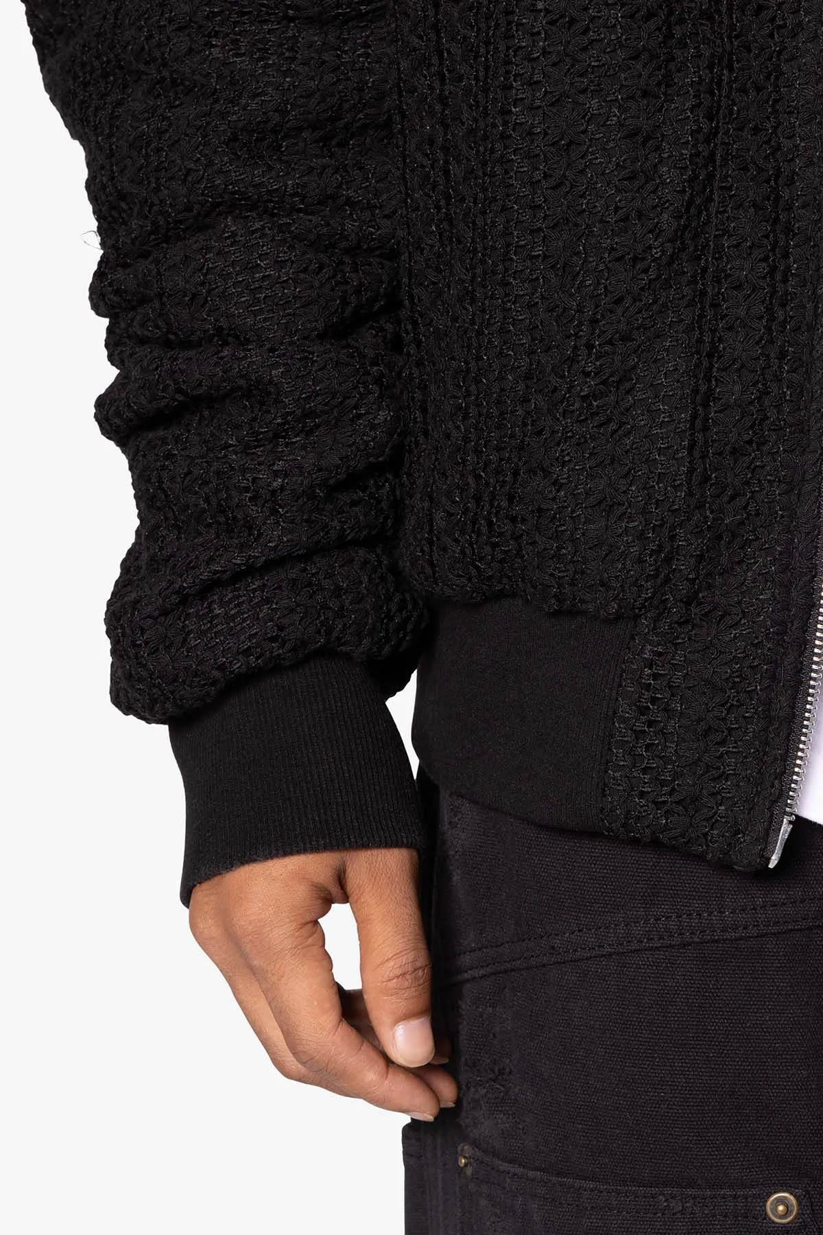 Crochet Bomber Jacket - Black