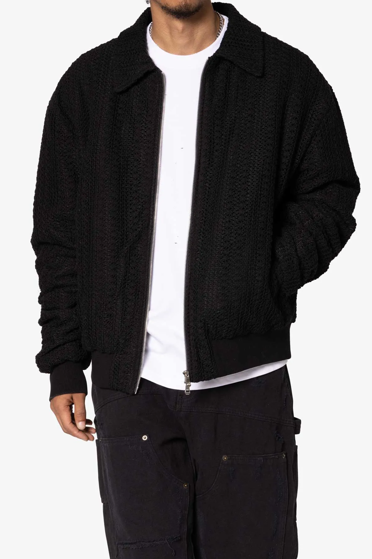 Crochet Bomber Jacket - Black