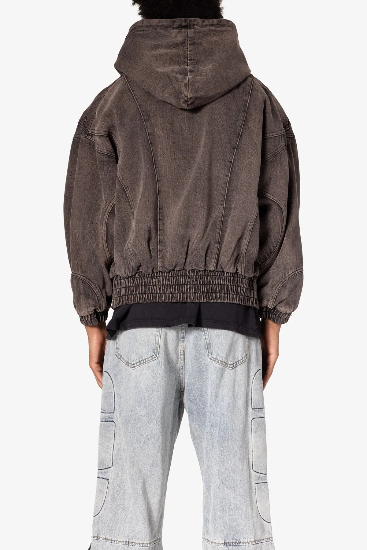 Cropped Baggy Bomber Hoodie - Washed Black