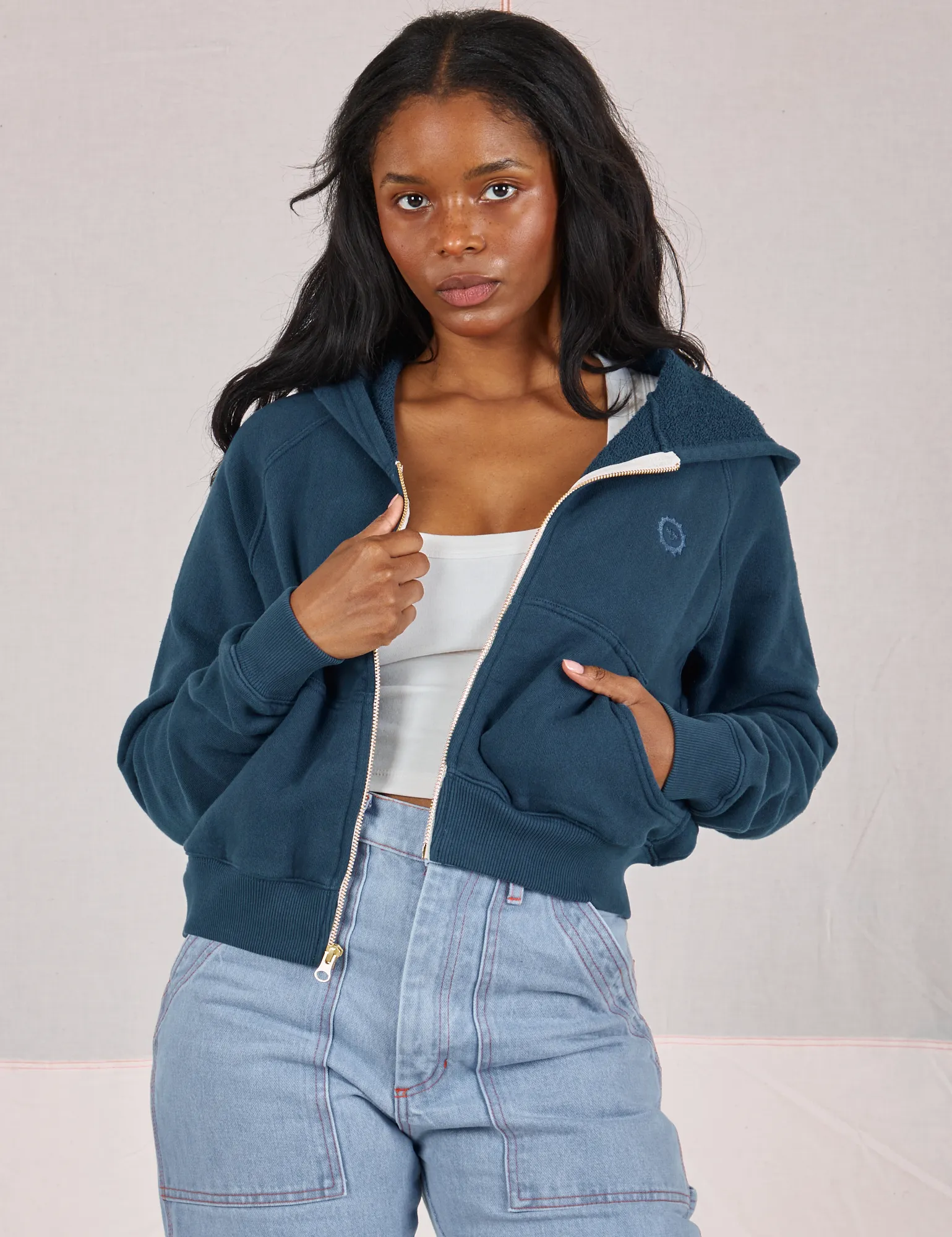 Cropped Zip Hoodie - Lagoon