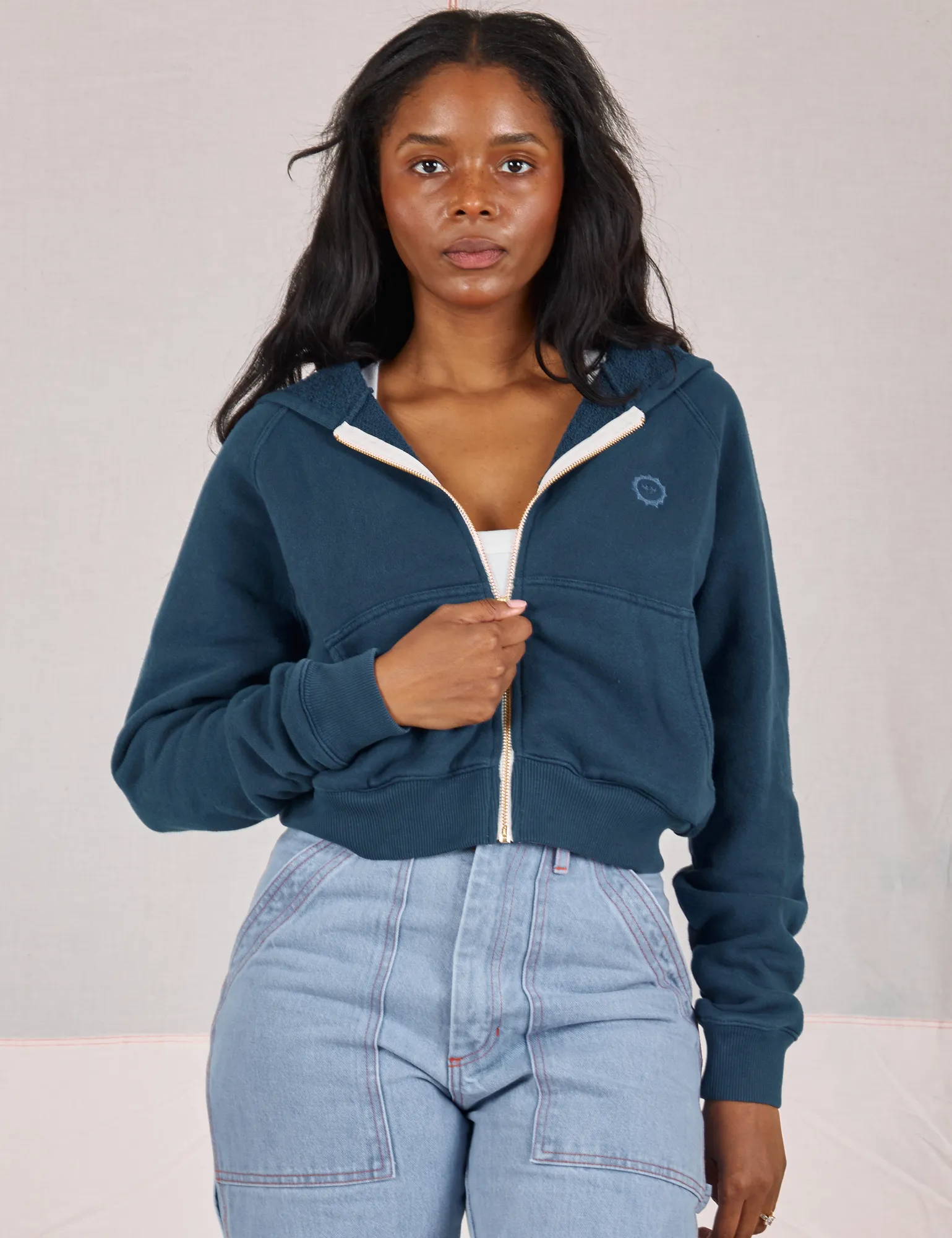 Cropped Zip Hoodie - Lagoon