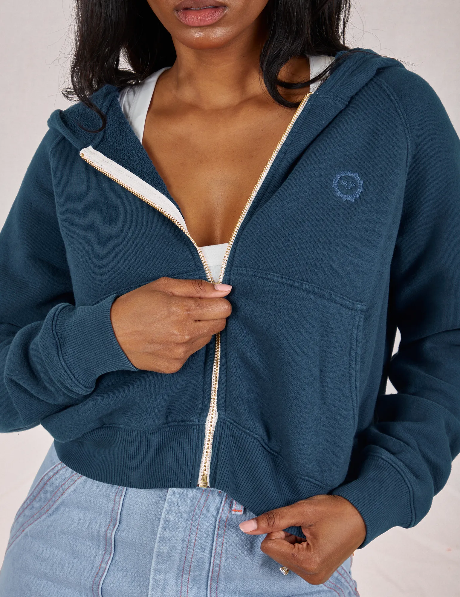 Cropped Zip Hoodie - Lagoon