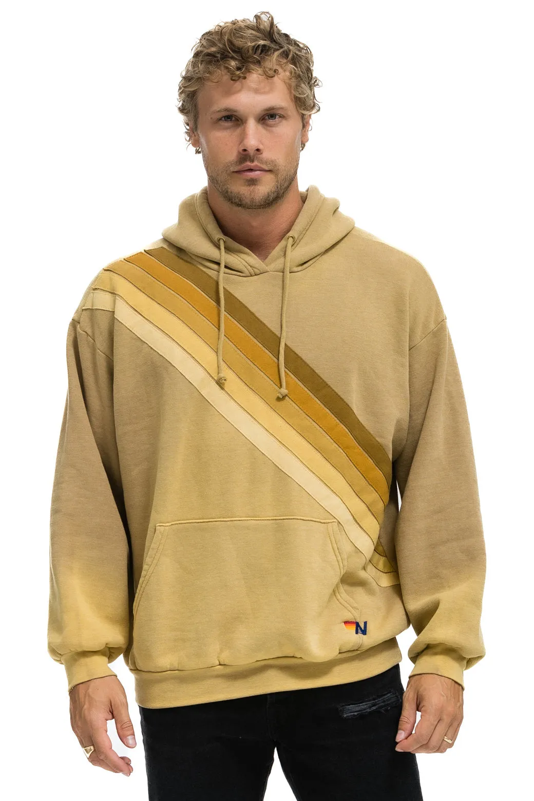 CROSS STRIPE RELAXED PULLOVER HOODIE - FADED TAN