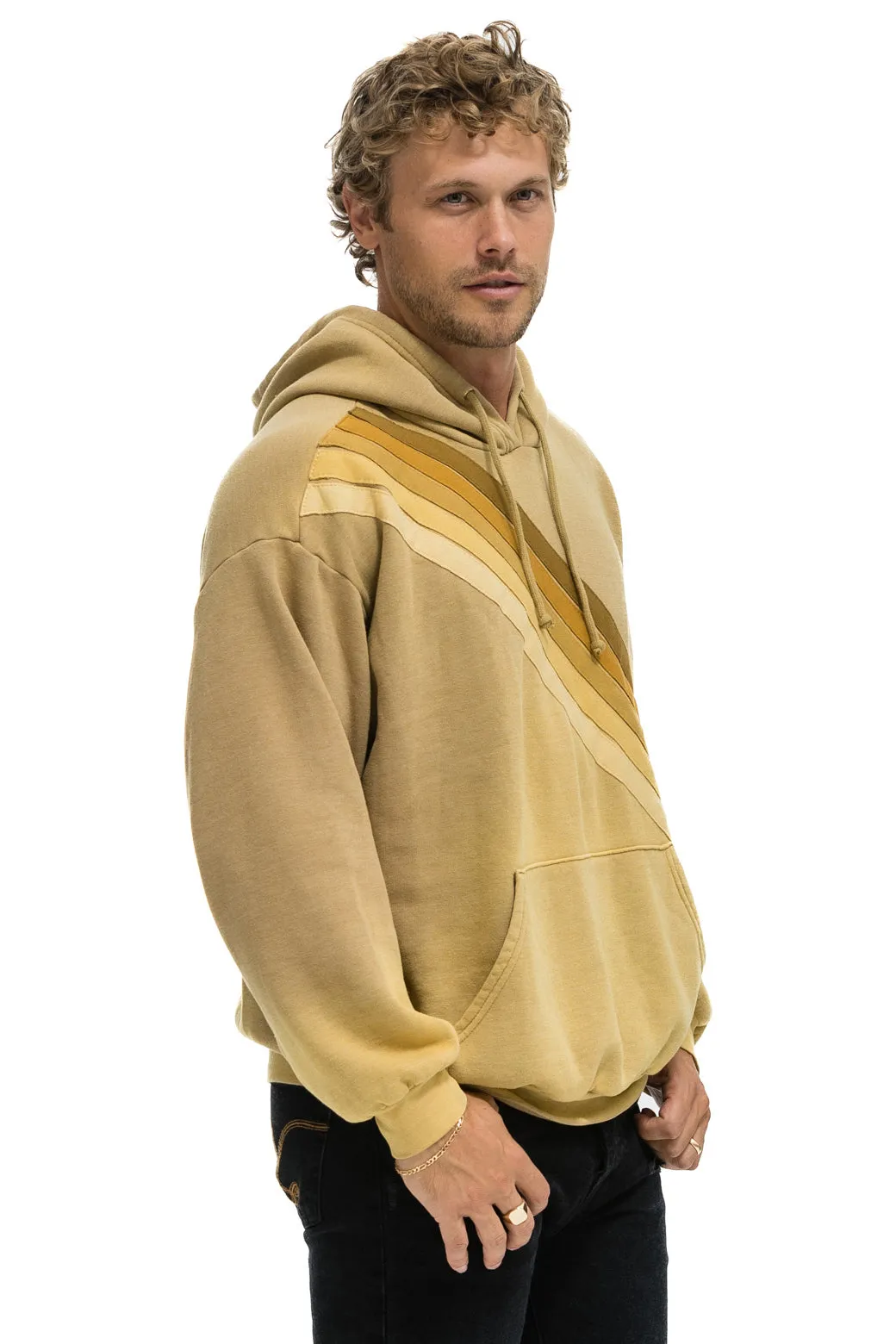 CROSS STRIPE RELAXED PULLOVER HOODIE - FADED TAN