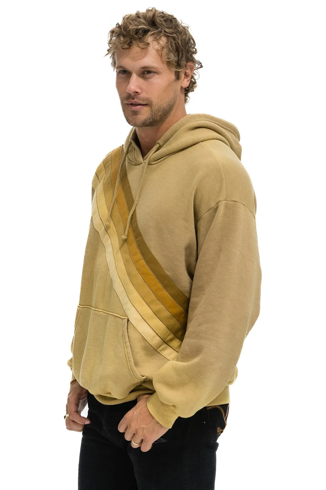 CROSS STRIPE RELAXED PULLOVER HOODIE - FADED TAN