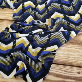 Designer Deadstock Silk Jersey Bohemian Blue and Yellow Geometric Abstract Print Knit-price  by the yard