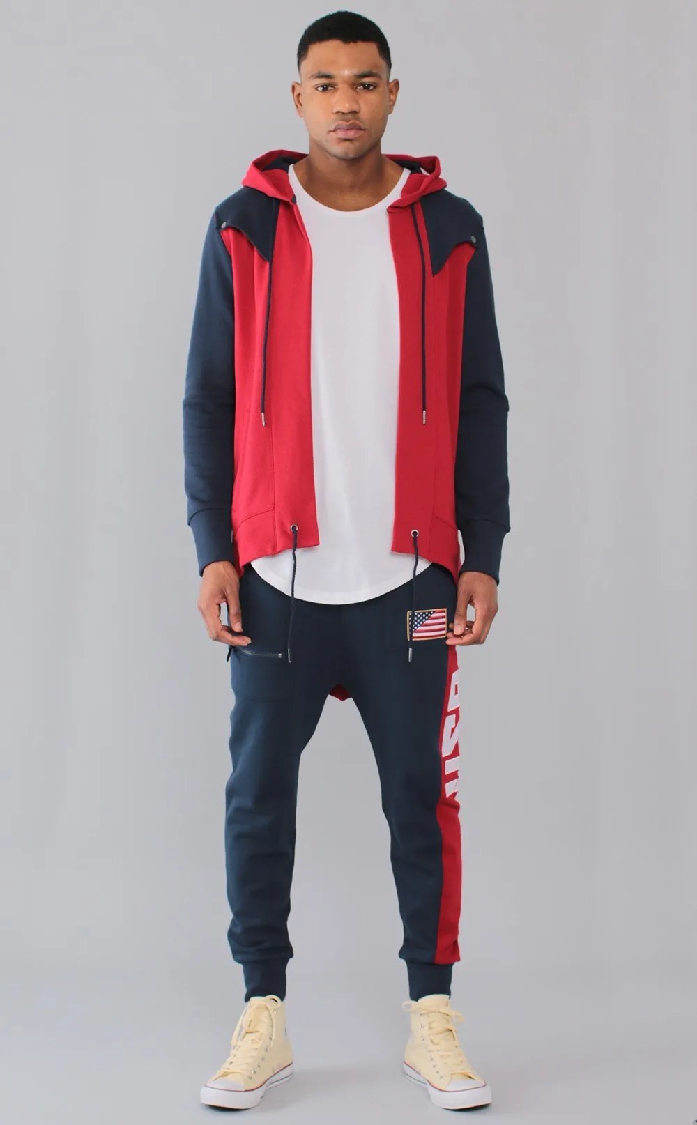 Entree LS Dual Layer Cape Style Navy And Red USA Hoodie