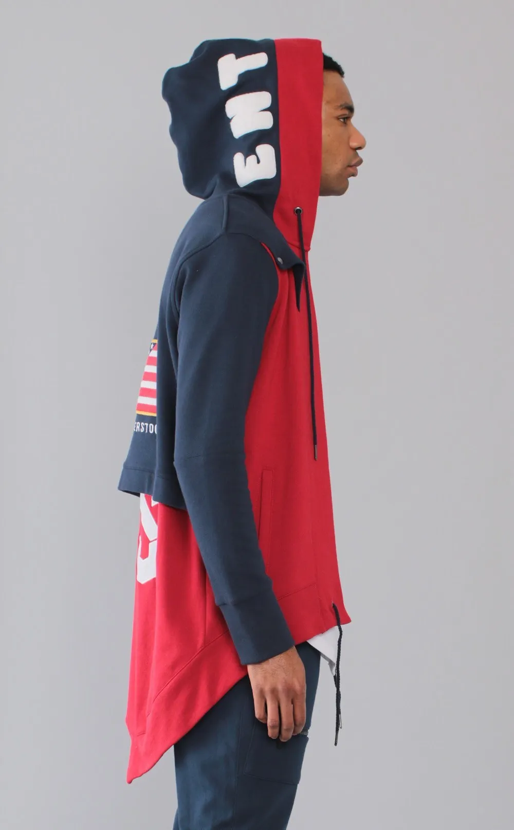 Entree LS Dual Layer Cape Style Navy And Red USA Hoodie