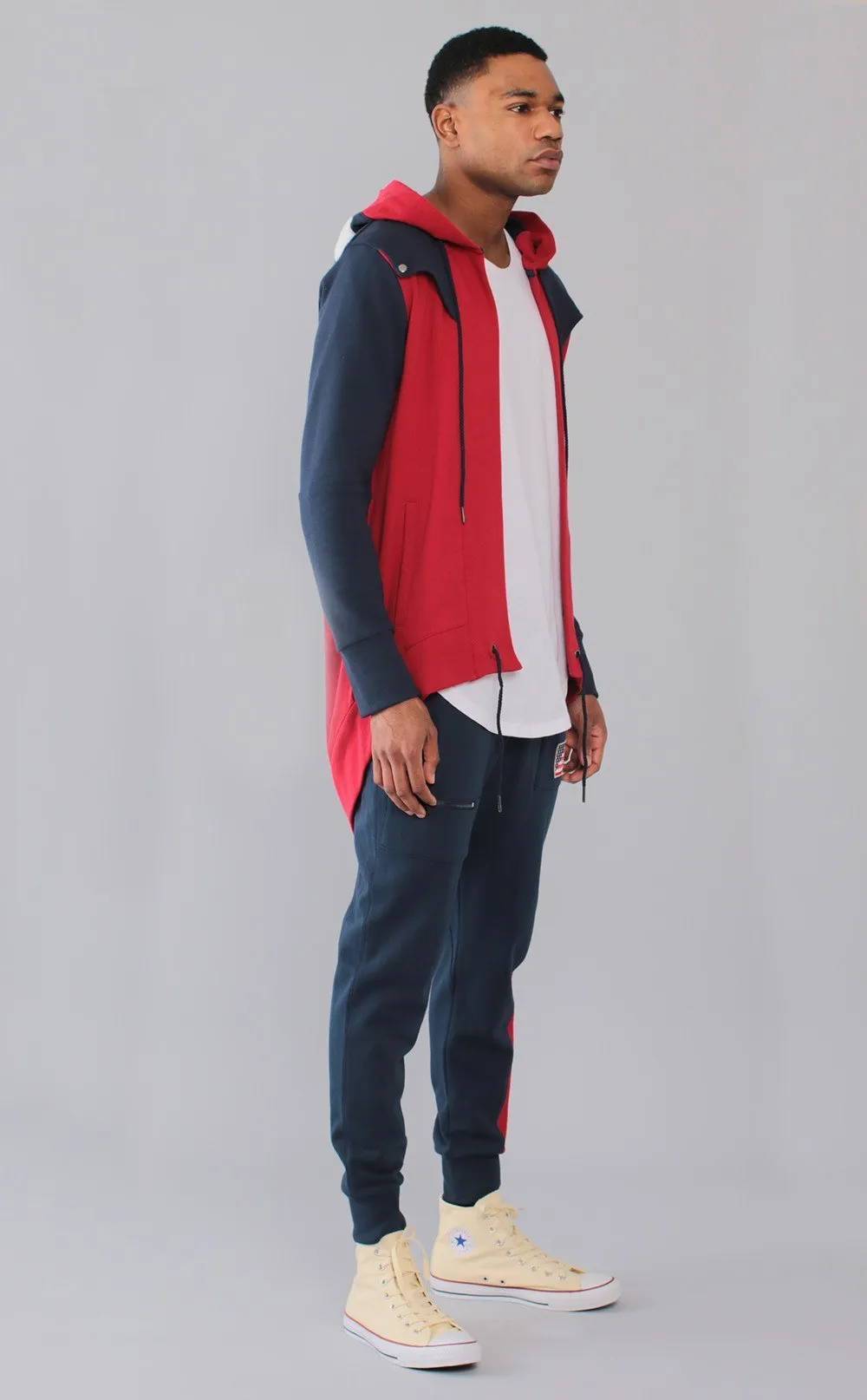 Entree LS Dual Layer Cape Style Navy And Red USA Hoodie