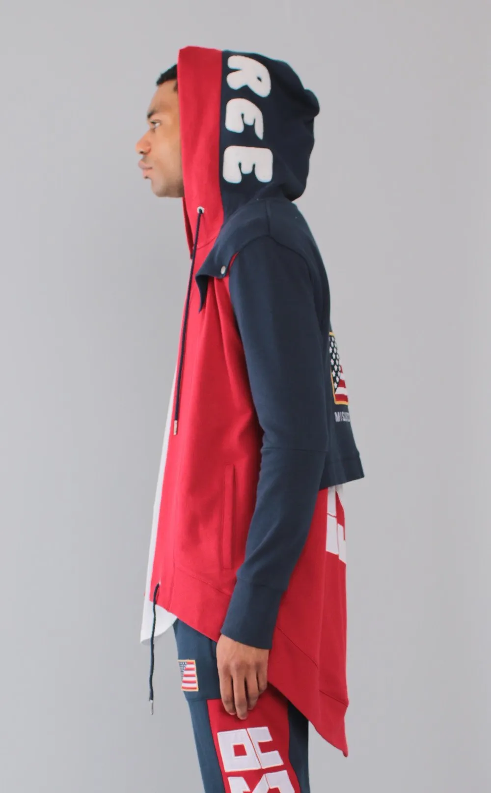 Entree LS Dual Layer Cape Style Navy And Red USA Hoodie