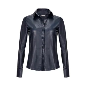 Fitted Leather Shirt - Deep Navy