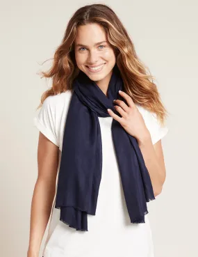 Fringed Hem Scarf - Navy