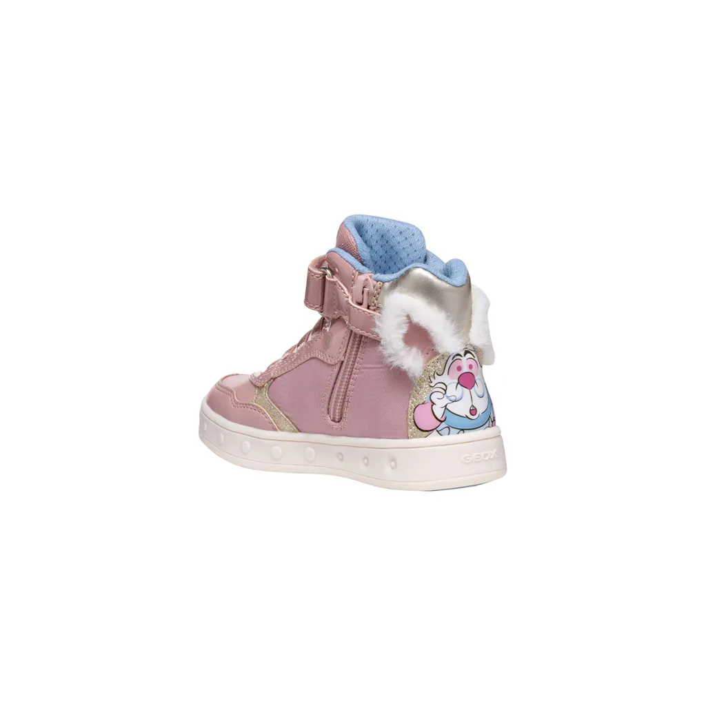 Geox scarpa sneakers alta da bambina con luci Skylin J468WG rosa chiaro-platino