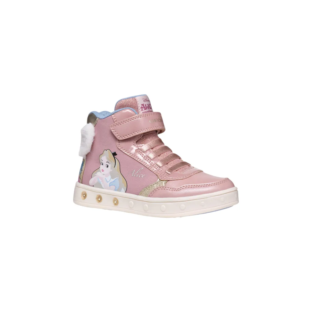 Geox scarpa sneakers alta da bambina con luci Skylin J468WG rosa chiaro-platino