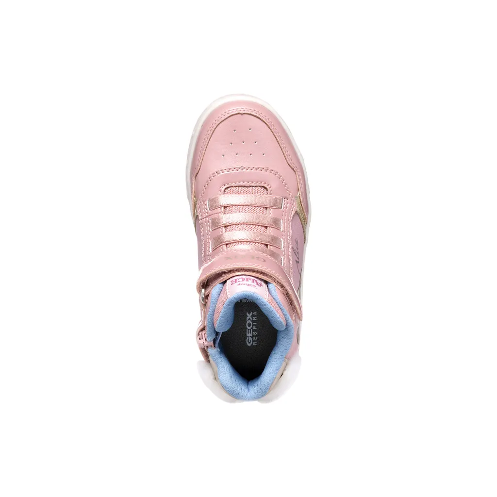 Geox scarpa sneakers alta da bambina con luci Skylin J468WG rosa chiaro-platino