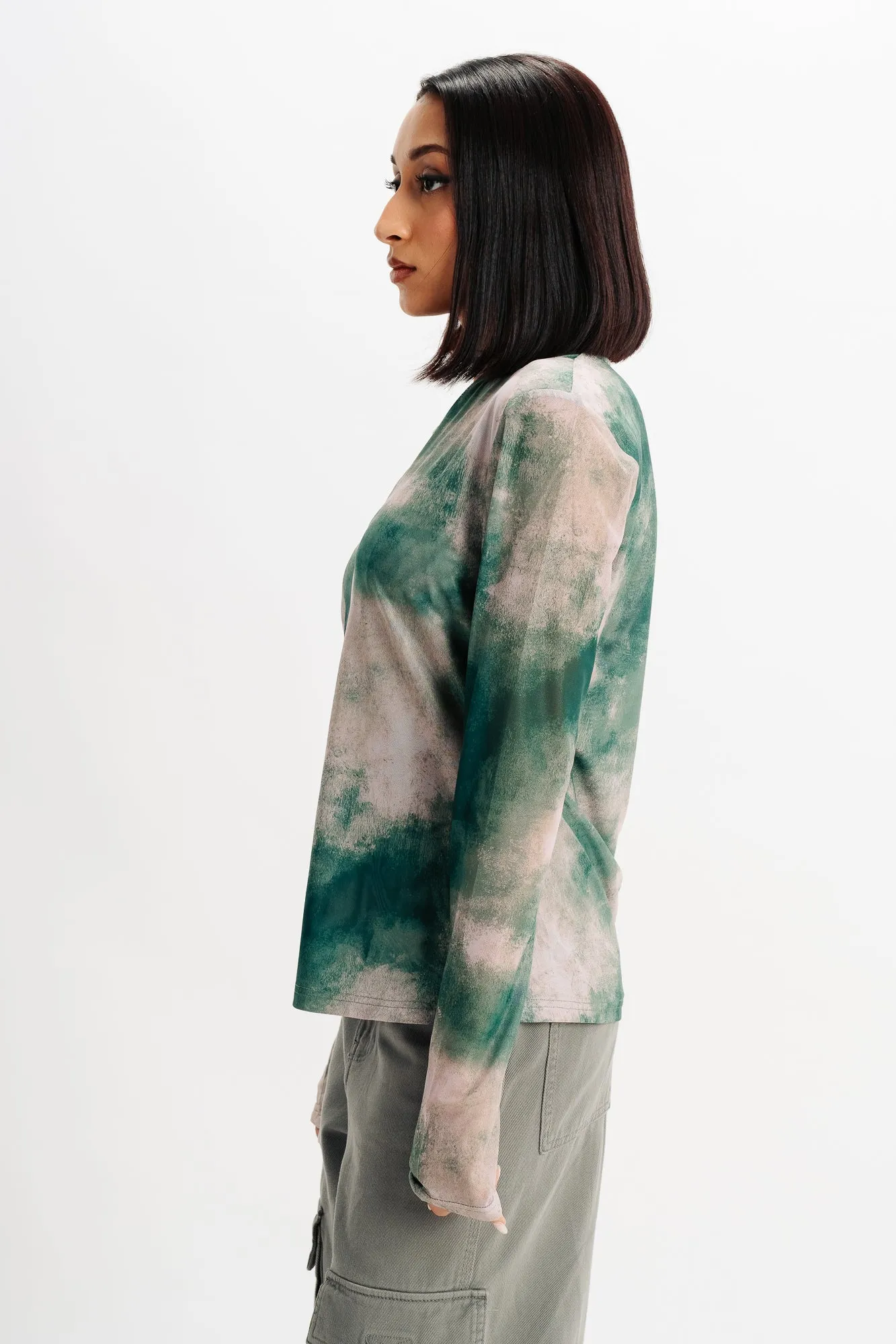 Green Dye Effect Print Shirt